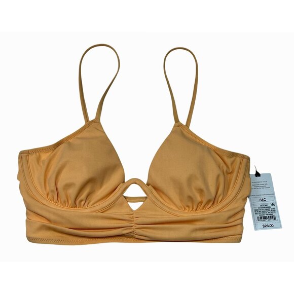 Shade & Shore - Women's Bikini Top Shirred Keyhole Underwire - Orange Peach-34C - Picture 3 of 8